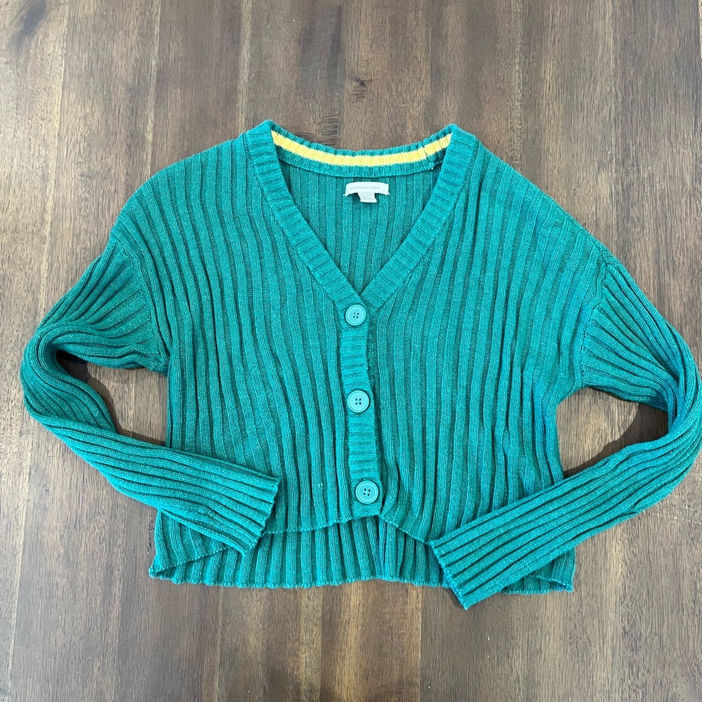 American Eagle Outfitters green Ribbed Cardigan xsmall